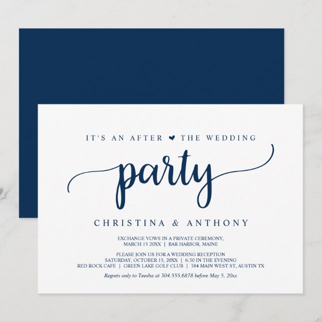 Invitación Después de la boda, Elopement de boda rústica  (Anverso / Reverso)