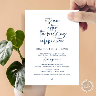 Invitación Después de la boda, Fiesta de Elopement Azul Marin