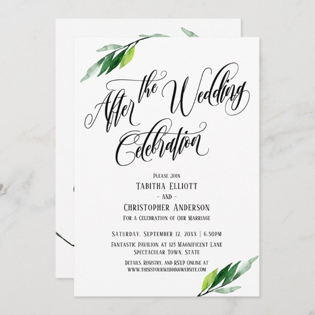Invitación Después de la boda Guión de la celebración y el fo (Anverso / Reverso)