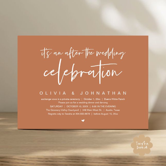 Invitación Después De La Celebración Boda, Fiesta De Cena Mod (It's an after The Wedding Celebration Modern Dinner Lunch Brunch Party Invites Card Copper Brown)