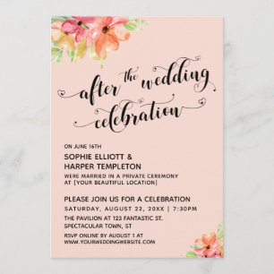 Invitación Después de la celebración Boda Script Rubor Floral