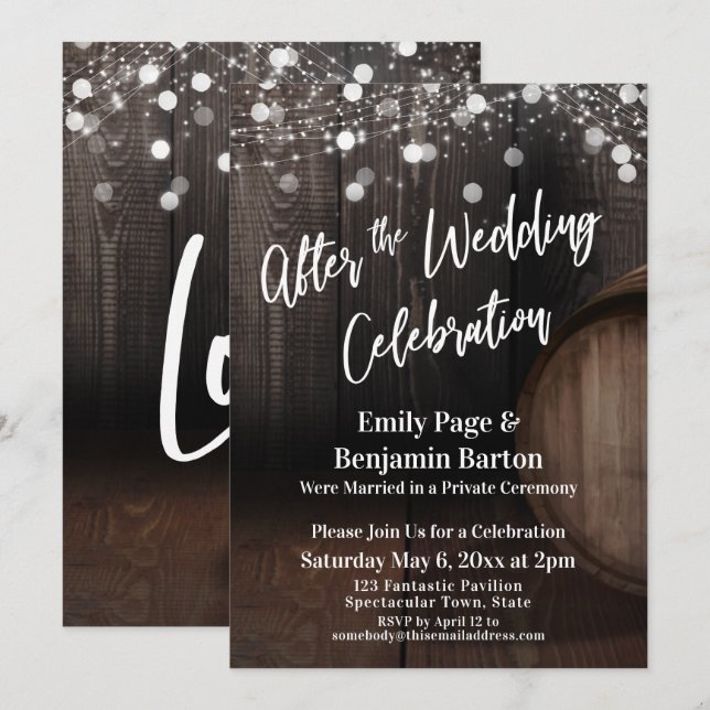 Invitación Después de la Celebración de Boda Barril de Madera (Anverso / Reverso)