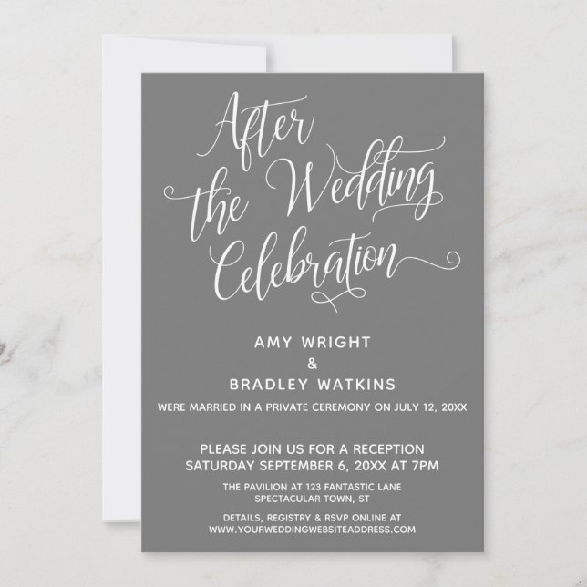 Invitación Después de la Celebración de Boda Elegante Gris Os (Anverso)