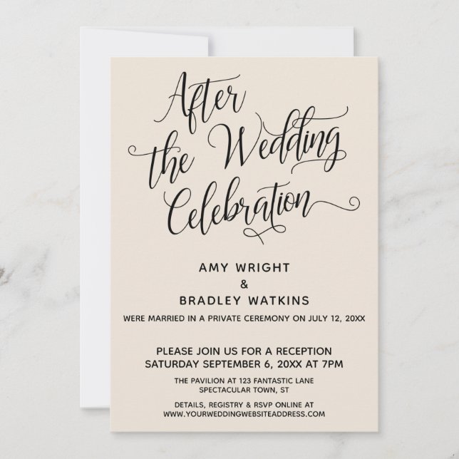 Invitación Después de la Celebración de Boda Escritura Elegan (Anverso)