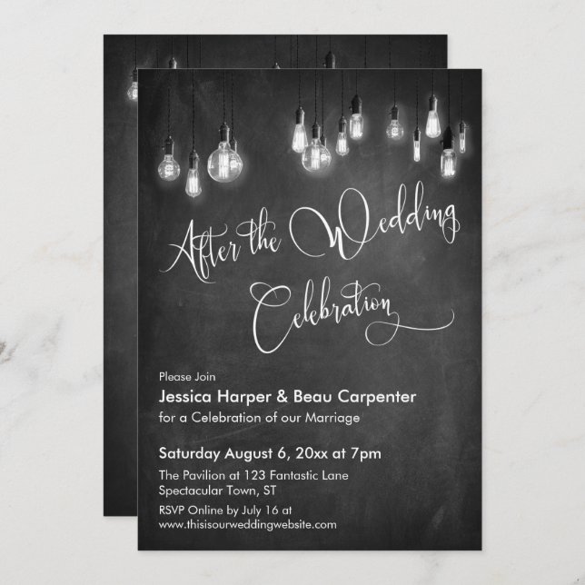 Invitación Después de la Celebración de Boda Luces Edison Piz (Anverso / Reverso)