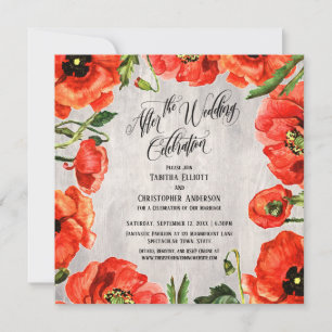 Invitación Después de la Celebración de la Boda Amapolas Roja