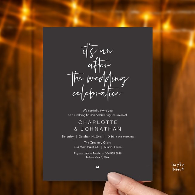 Invitación Después de la celebración de la boda, brunch moder (it's an after the wedding celebration, modern brunch invitation card in charcoal grey)