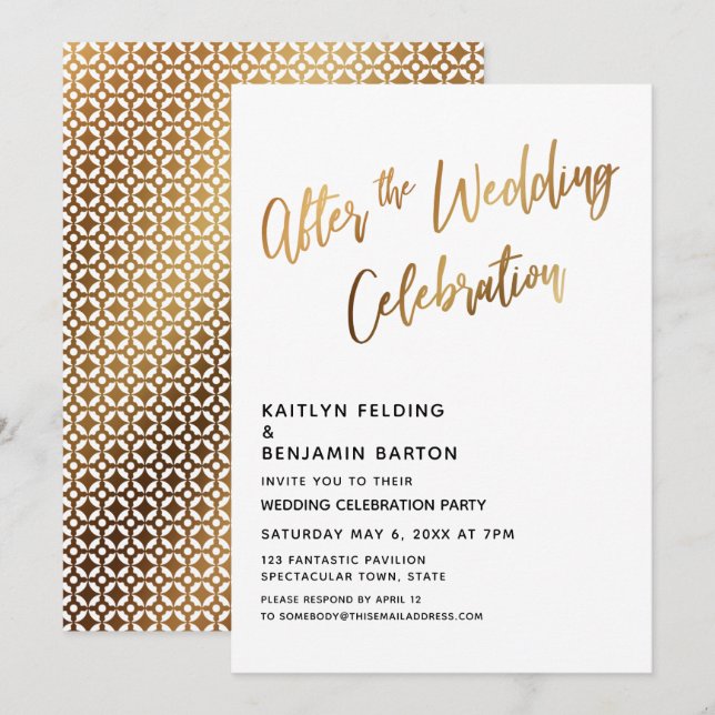 Invitación Después de la Celebración de la Boda Recepción Gol (Anverso / Reverso)
