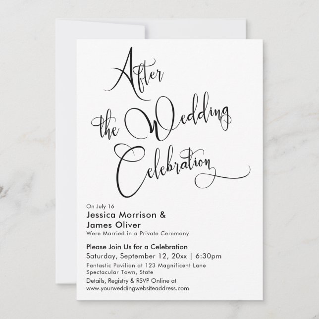 Invitación Después de la Celebración de la Boda Script en Bla (Anverso)