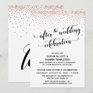 Invitación Después de la celebración del Boda Copper Confetti