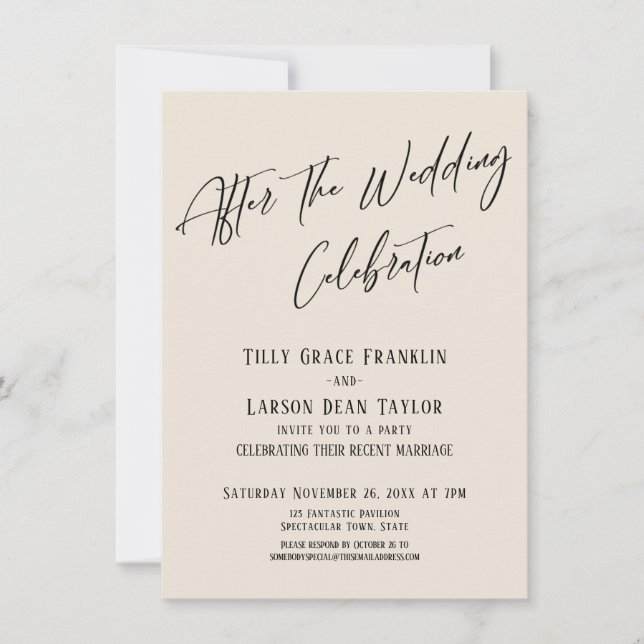 Invitación Después de la celebración del Boda Crema simple y  (Anverso)