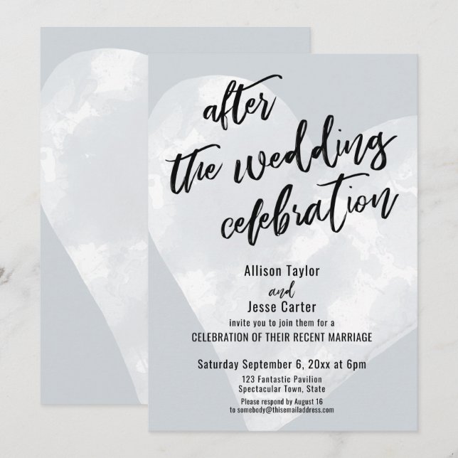Invitación Después de la celebración del Boda, el corazón bla (Anverso / Reverso)