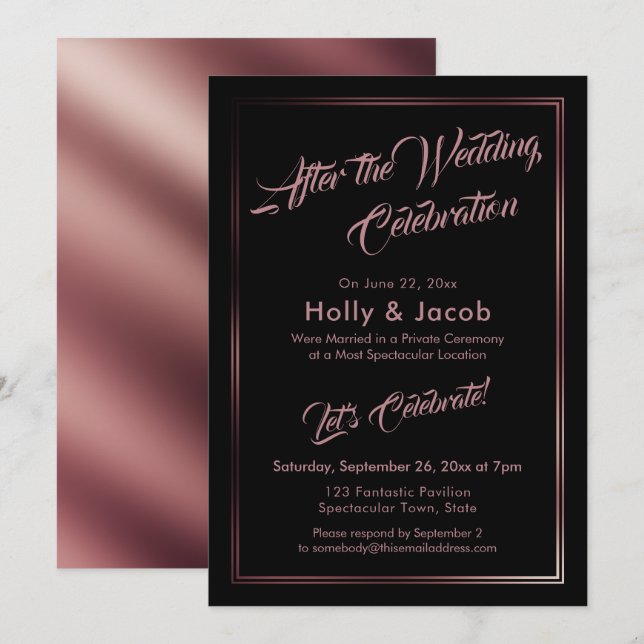 Invitación Después de la celebración del Boda, el oro Subió p (Anverso / Reverso)