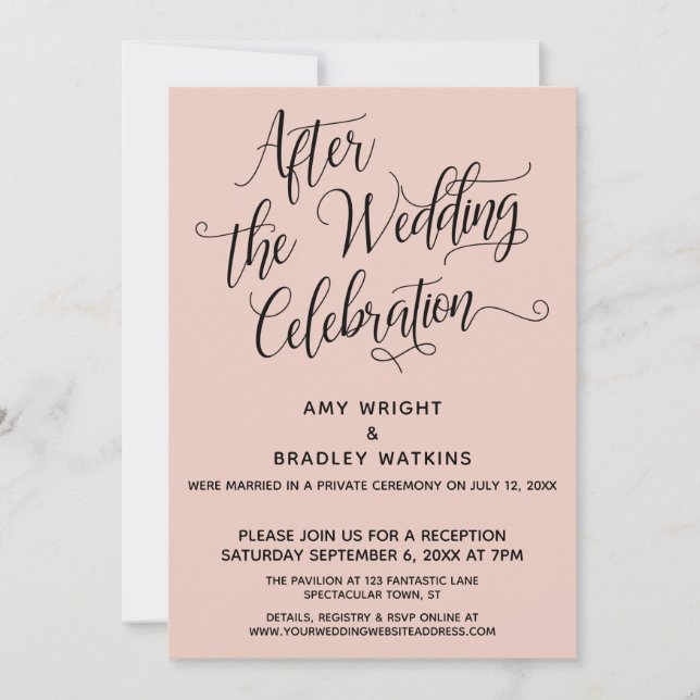 Invitación Después de la celebración del Boda elegante Rubor  (Anverso)