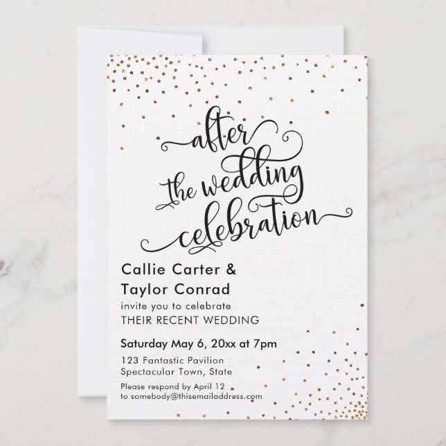Invitación Después de la celebración del Boda Faux Gold Confe (Anverso)