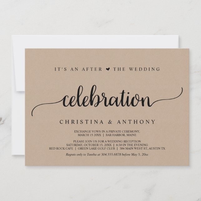 Invitación Después de la celebración del Boda, Kraft Elopemen (Anverso)