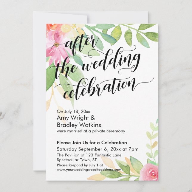 Invitación Después de la celebración del Boda, las flores acu (Anverso)
