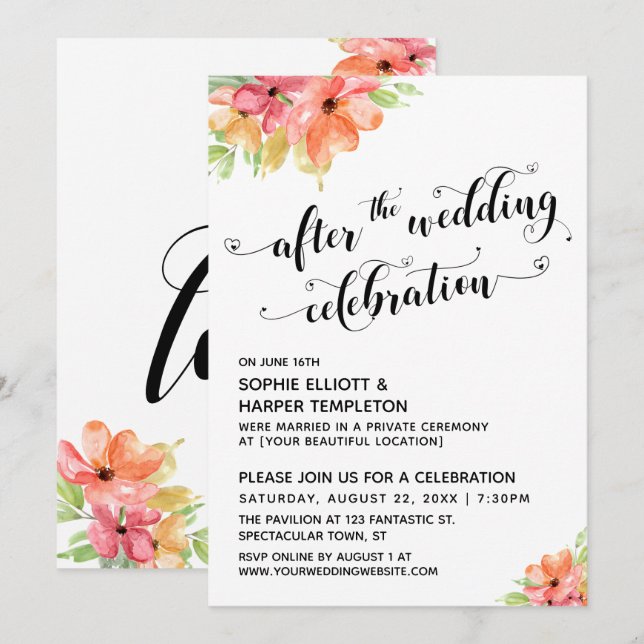 Invitación Después de la celebración del Boda, los corazones  (Anverso / Reverso)