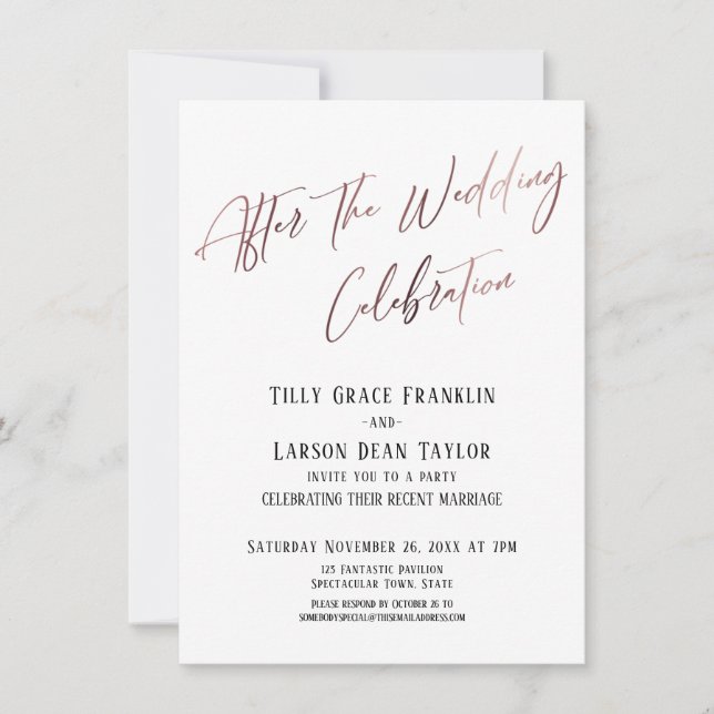 Invitación Después de la celebración del Boda Rosa de acento  (Anverso)