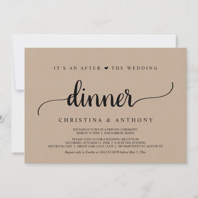 Invitación Después De La Cena Boda, El Rústico Kraft Elopemen (Anverso)