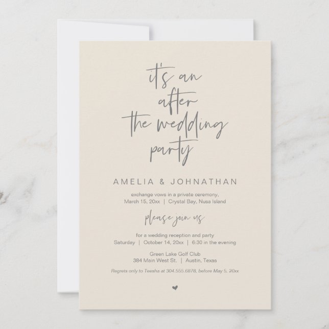 Invitación Después de la cena de boda Elopement y Fiesta (Anverso)