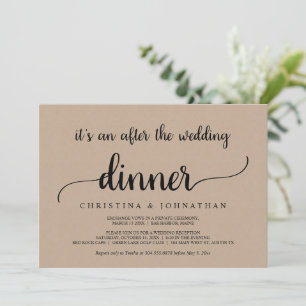 Invitación Después de la cena de bodas, Elopement Rústico Kra
