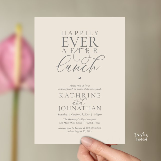 Invitación Después de la comida de clase alta de boda Felices (Happily Ever After Lunch Classy Wedding Elopement Invitation card in cream grey)