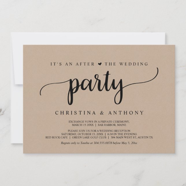 Invitación Después de la fiesta de bodas, Elopamiento rústico (Anverso)