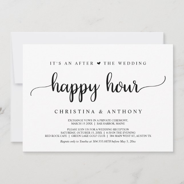 Invitación Después de la hora feliz de la boda, Elopamiento r (Anverso)