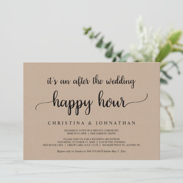 Invitación Después de la hora feliz de la boda, Kraft después (Anverso de pie)