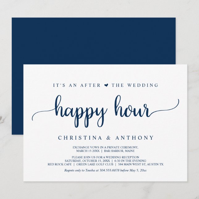 Invitación Después de la Hora Feliz del Boda, Rústico Elopeme (Anverso / Reverso)