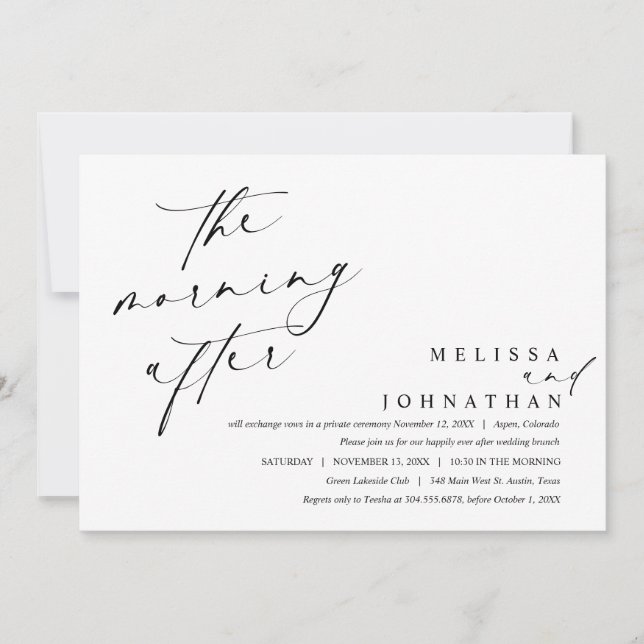 Invitación Después de la mañana, Boda Brunch (Anverso)