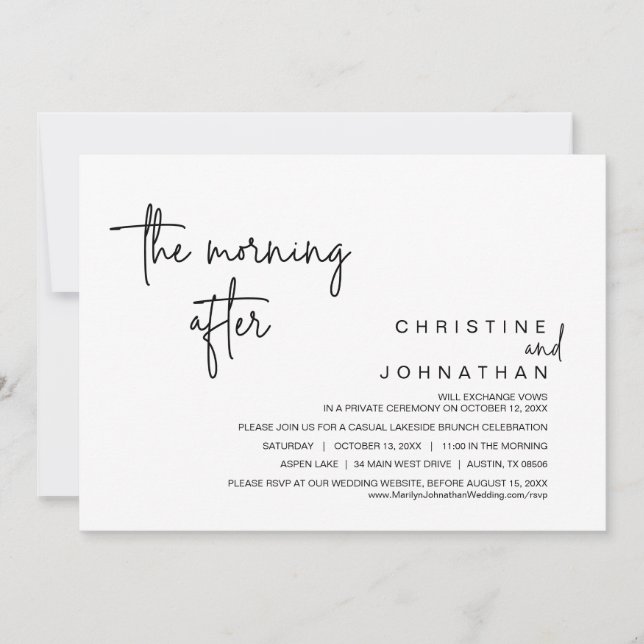 Invitación Después de la mañana, Boda Elopement Brunch (Anverso)
