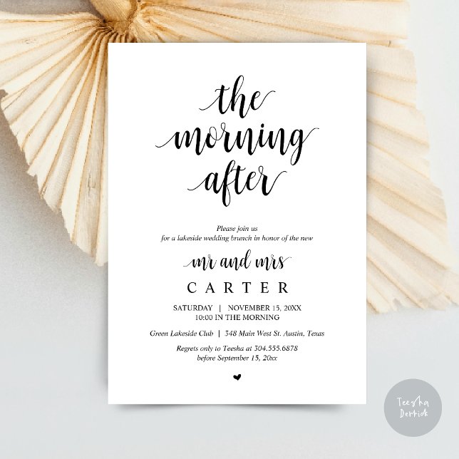 Invitación Después de la mañana, celebración de Brunch post b (The Morning After, Modern Post Wedding Brunch Celebration Invitation Card, PDF, in Black and White)