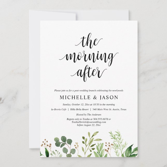 Invitación Después de la mañana, el Boda Brunch de Green Post (Anverso)