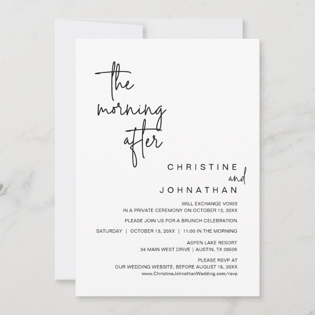 Invitación Después de la mañana, el Boda Elopement Brunch Inv (Anverso)