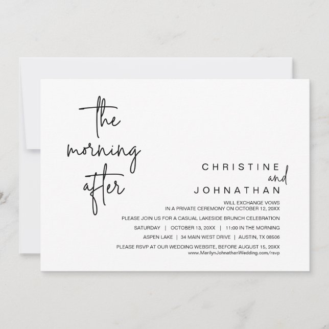 Invitación Después de la mañana, el Boda Elopement Brunch Inv (Anverso)