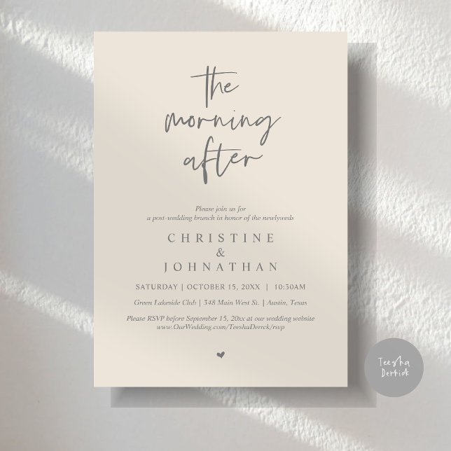 Invitación Después de la mañana, el moderno brunch post Boda (The Morning After, Modern Post wedding brunch invitation card, PDF, in Dark Grey and Cream)