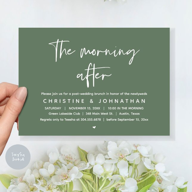 Invitación Después de la mañana, el moderno brunch post Boda (Thanks a brunch, The Morning After, post wedding celebration invitation card, PDF, Greenery sage )
