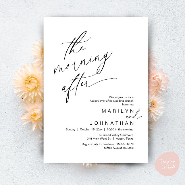 Invitación Después de la mañana, me alegro de haber terminado (The Morning After, Happily Ever After Brunch Invites Card PDF Romantic Aesthetic Black White)