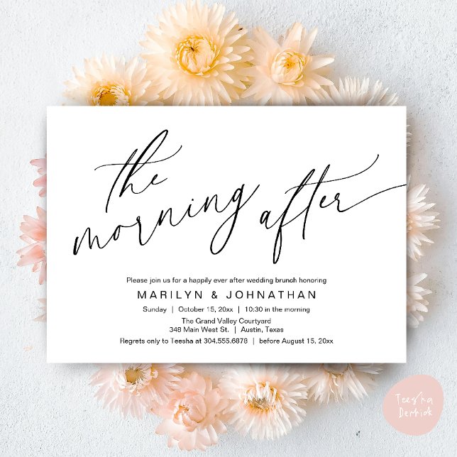 Invitación Después de la mañana, me alegro de haber terminado (The Morning After, Happily Ever After Brunch Invites Card PDF Romantic Aesthetic Black White)