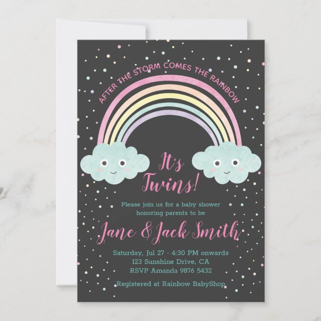 Invitación Después de la tormenta el arcoiris| Gemelos Baby S (Anverso)