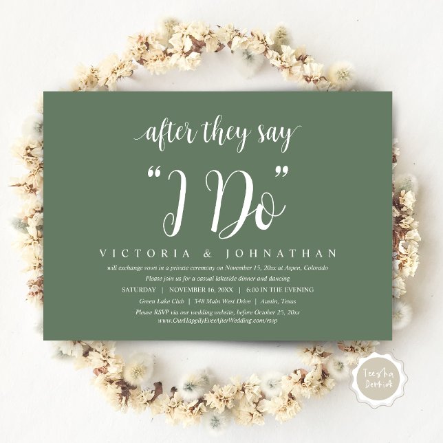 Invitación Después de que dicen que lo hago, Boda Elopement D (After They Say I DO, Wedding Elopement Dinner Invitation Card, PDF, Modern Rustic, in  Sage Green)