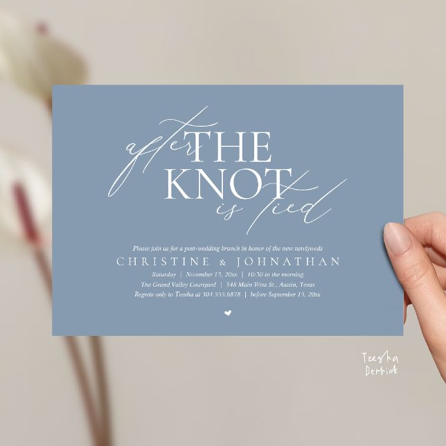 Invitación Después de que el nudo esté atado, Brunch de Elope (After The Knot Tied, Post Wedding Elopement Brunch Invitation card contemporary clean dusty blue)