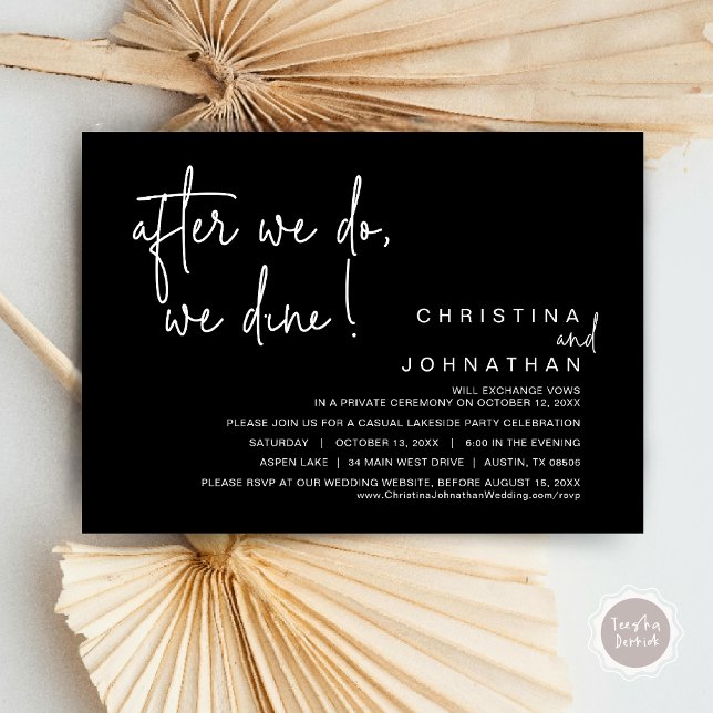 Invitación Después De Que Lo Hagamos, Cena De Boda Elopement (After We Do, We Dine, Wedding Elopement Dinner Invitation Card, PDF, Handwriting, Elegant Black)
