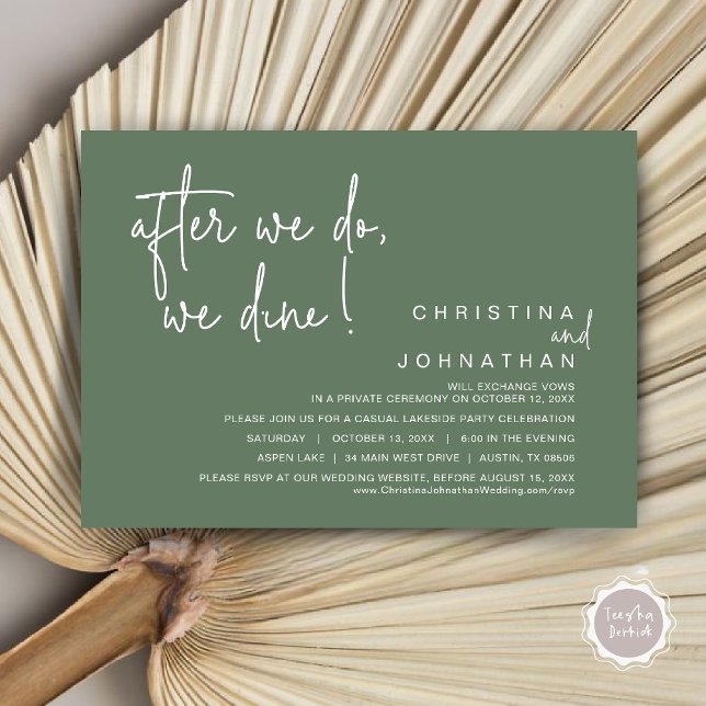 Invitación Después De Que Lo Hagamos, Cena De Boda Elopement (After We Do, We Dine, Wedding Elopement Dinner Invitation Card, PDF, Handwriting, Forest Sage Green)