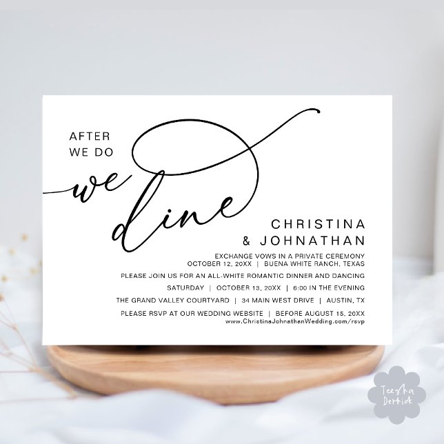 Invitación Después De Que Lo Hagamos, Cena Romántica Boda (After We Do We Dine Romantic Wedding Dinner Party Invitation Card Modern Boho PDF Classy Black White)