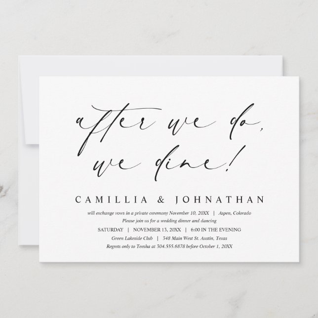 Invitación Después de que lo hagamos, cenamos, elopación boda (Anverso)