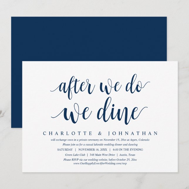 Invitación Después De Que Lo Hagamos, Nosotros Cenamos, Boda  (Anverso / Reverso)