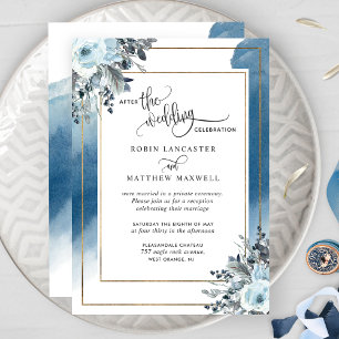 Invitación Después del Boda, Floral de acuarela azul
